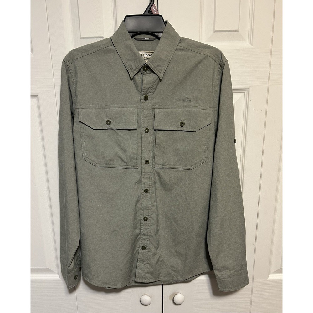 LL Bean Sunwashed Canvas Shirt, Long Sleeve Button Up, Sage Green, Size Small